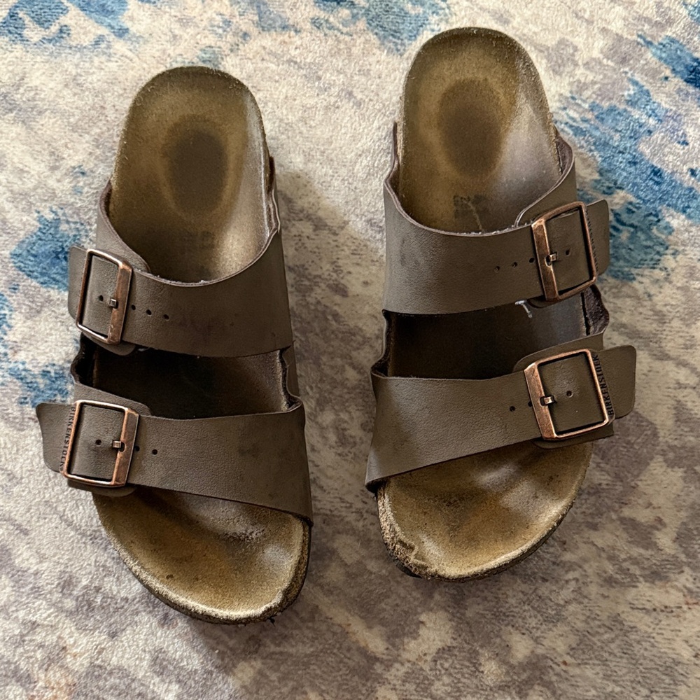 Birkenstock Brown Double Strap Sandals with Copper Buckles